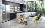 Raffaello dolomite marble (countertop) Niagara Falls quartzite (floor)