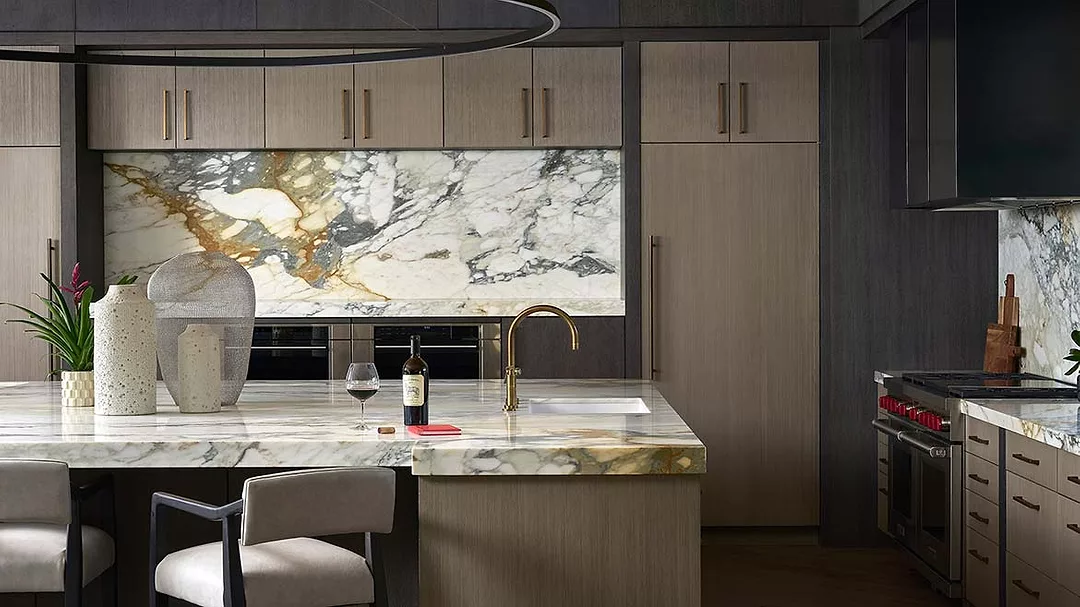 Paonazzo marble by Antolini countertops and kitchen backsplash