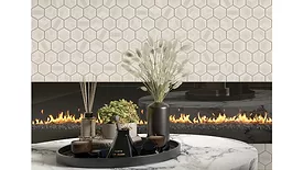 beige fireplace backsplash