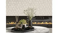 beige fireplace backsplash