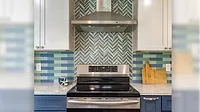 Tommy Bahama Glass Blends Kitchen backsplash tiled with Tommy Bahama Glass Blends