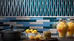 Blue tile kitchen backsplash