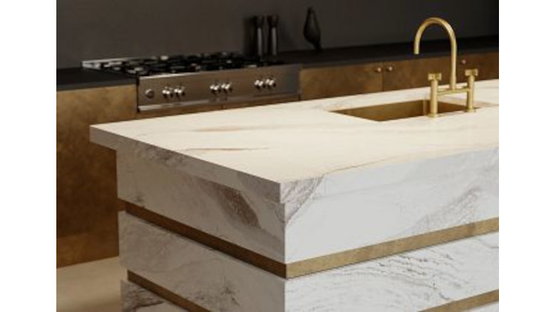 Cambria kitchen countertop in white and gold