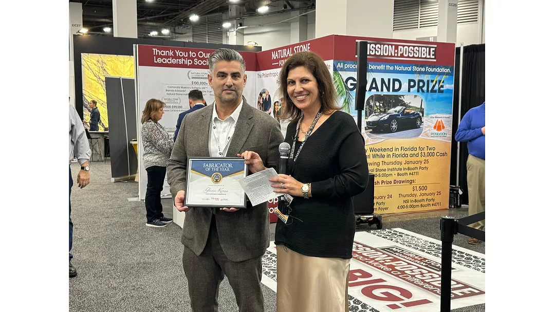 Glenn Kross and Jennifer Richinelli at Stone World Fabricator of the Year Award presentation