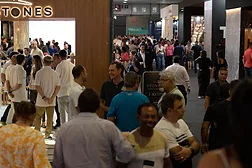 Crowded exhibit hall at Vitoria Stone Fair