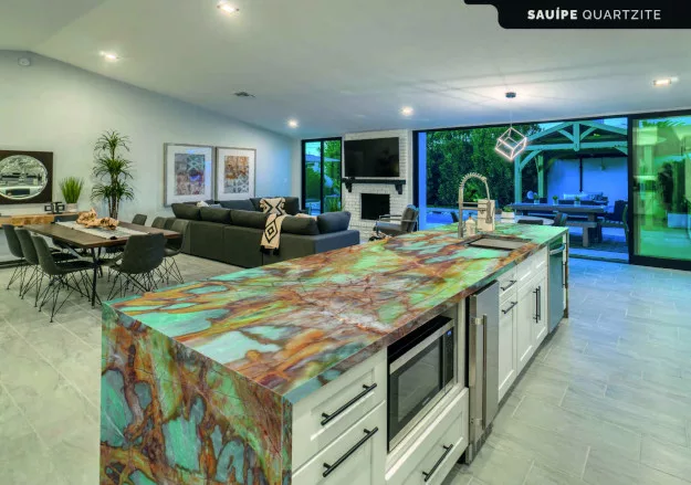 Pemagran quartzite used for a waterfall countertop