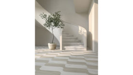 beige and white large tile floor