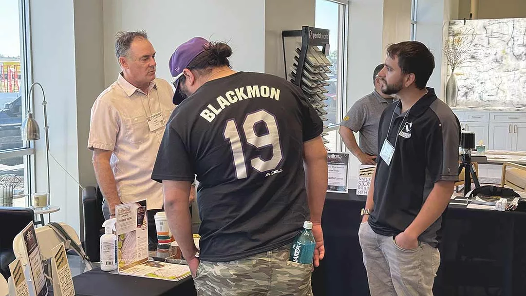 Fabricators talking to Dry-Treat at Denver Stone Summit