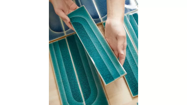 blue tile made of recycled material