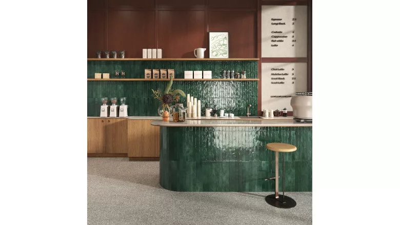horizontal green tile in cafe