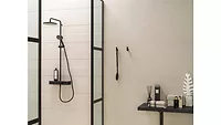 cement look tile in bathroom