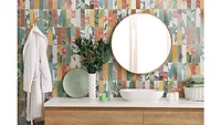floral ceramic glazed backsplash in kitchen