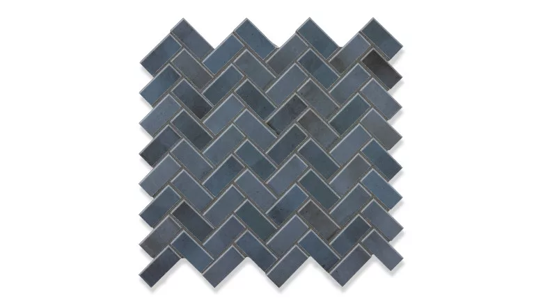 sample herringbone mosaic tile in midnight blue