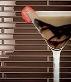 Nemo Tile + Stone Glass Box Collection (Cafe) with sundae against tiled backsplash