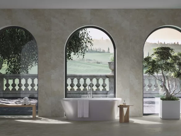 Neolith Rapolano bathroom walls and floors