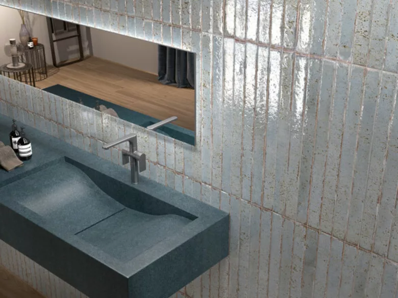 Metamor Livable Luxury by Jennifer Farrell Collection on bathroom wall