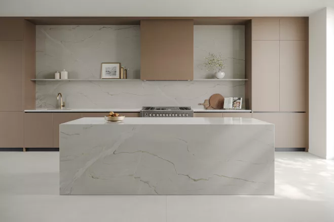 Cosentino Sensa Ketzia kitchen waterfall island