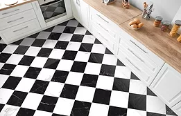 Louisville Tile Checkmate Collection black and white kitchen floor