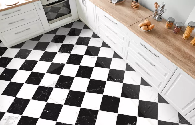 Louisville Tile Checkmate Collection black and white kitchen floor