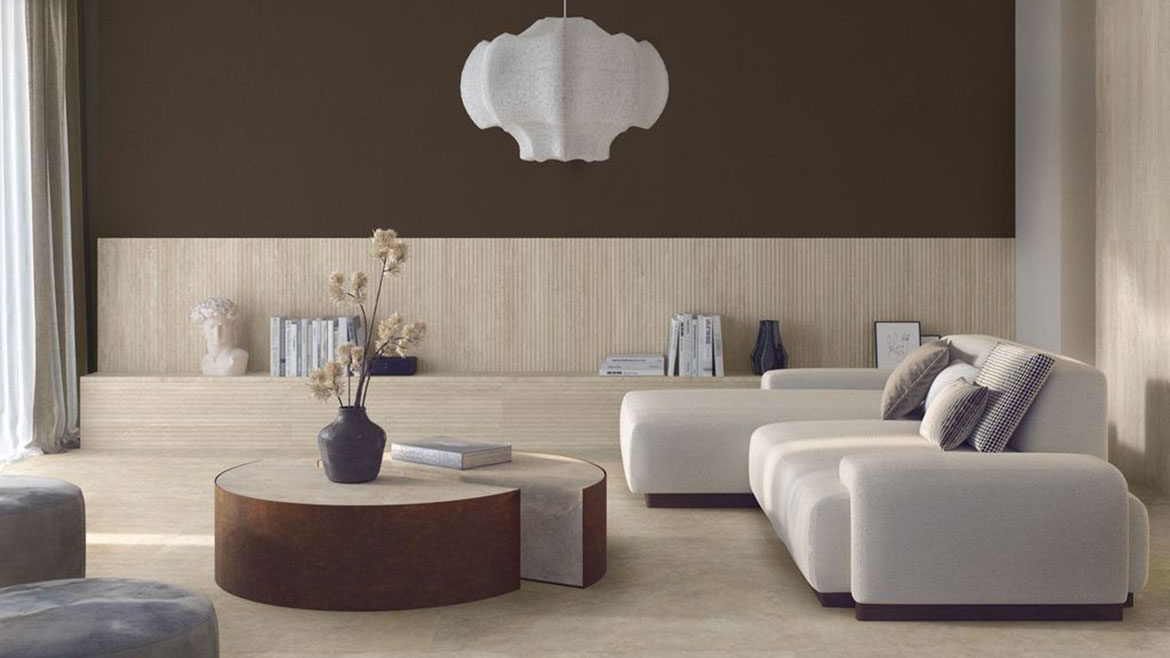 The image shows the Decoro Dorico porcelain stoneware tiles from Casalgrande Padana. 