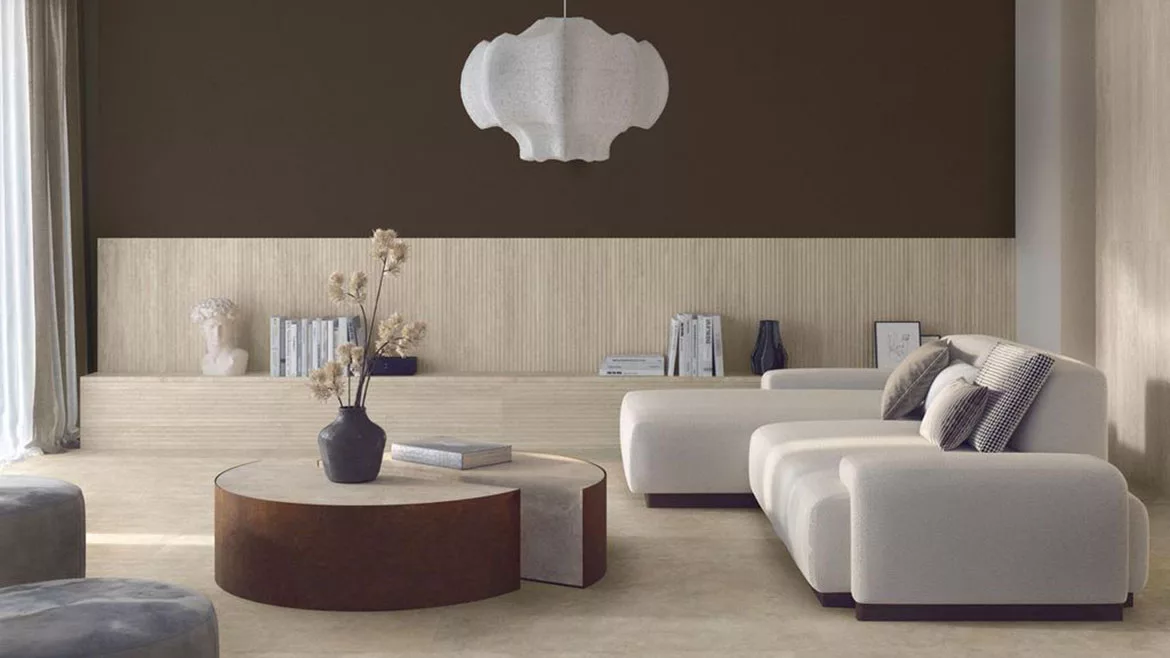 The image shows the Decoro Dorico porcelain stoneware tiles from Casalgrande Padana. 