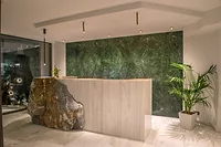 Pentelikon marble reception desk and flooring