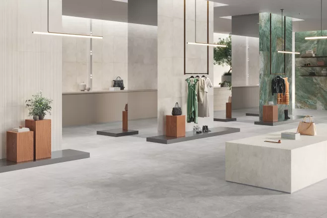 Ceramiche Refin Osmos (Nebbia) Collection in Retail Setting