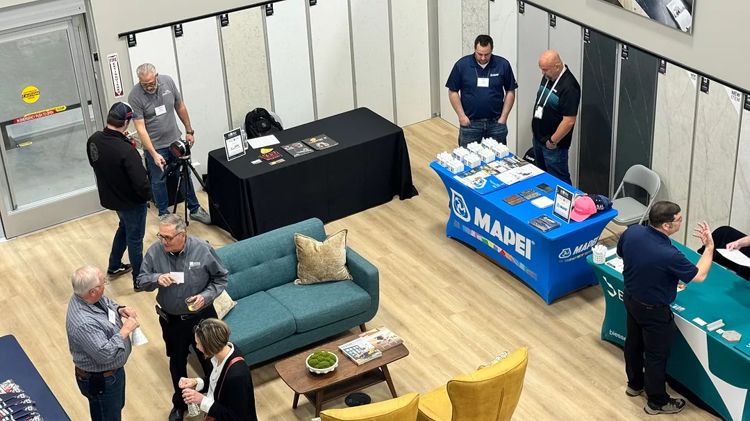 Sponsor tables looking down from the balcony in MSI's Maple Grove, MN, facility.