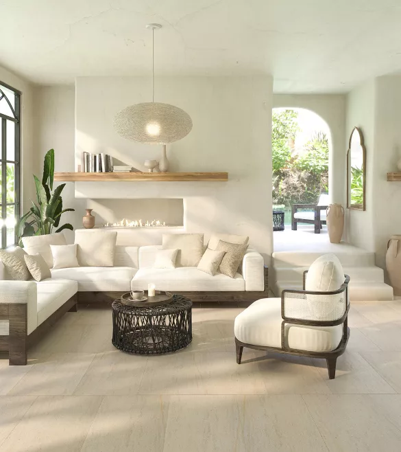 Baumaniere limestone in living room setting