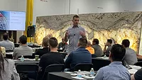 Eric Tryon speaking at Stone Industry Education event at Marble of the World in Pompano Beach, FL