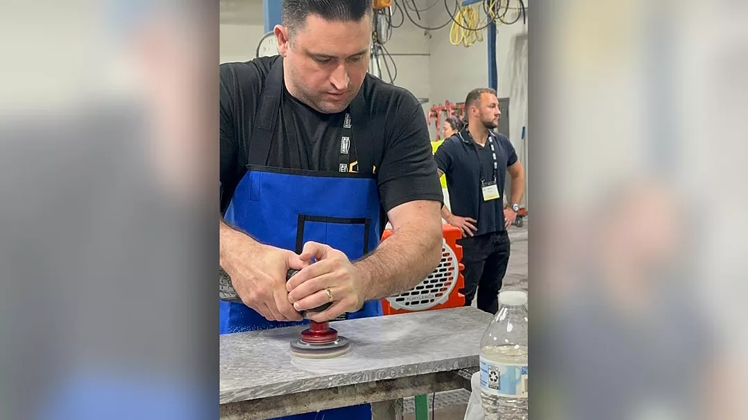 Cameron DeMille of MB Stone Care giving demonstration at SFA Connecticut Workshop