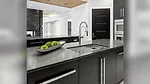 kitchen island with sleek stone countertop