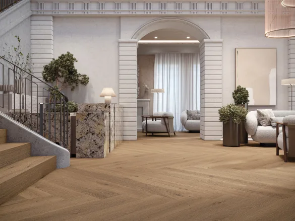 Porcelanosa London Collection wood-look tile on floor