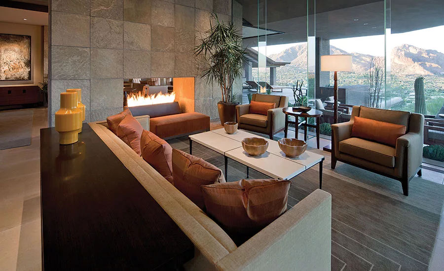 Fossil Creek flagstone fireplace