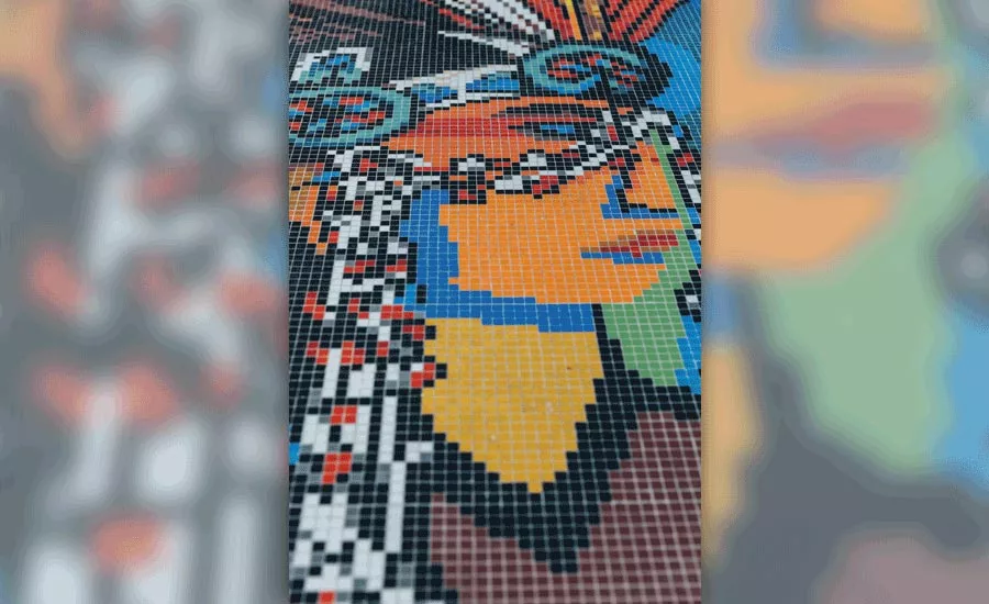 Colorful mosaic tile art designed by local artist