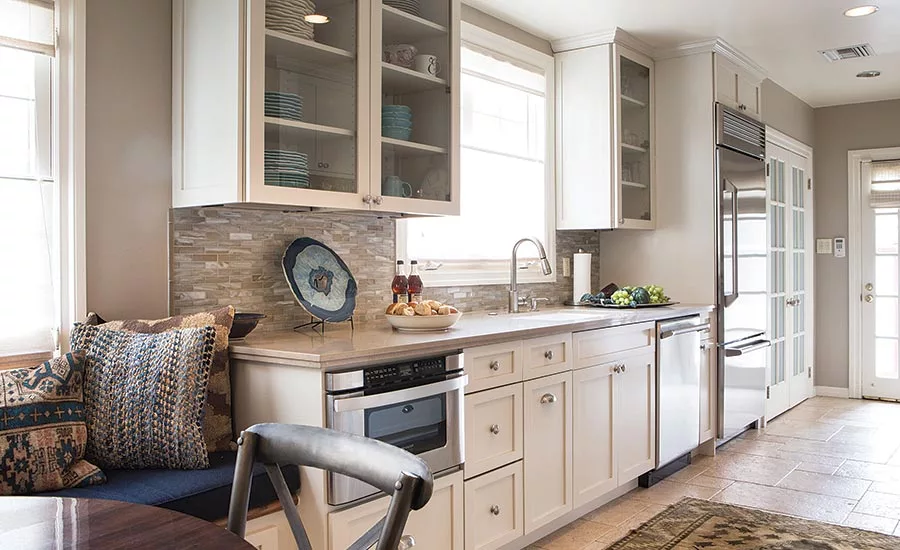 The contemporary, smooth-edged tiles are handmade by artisans