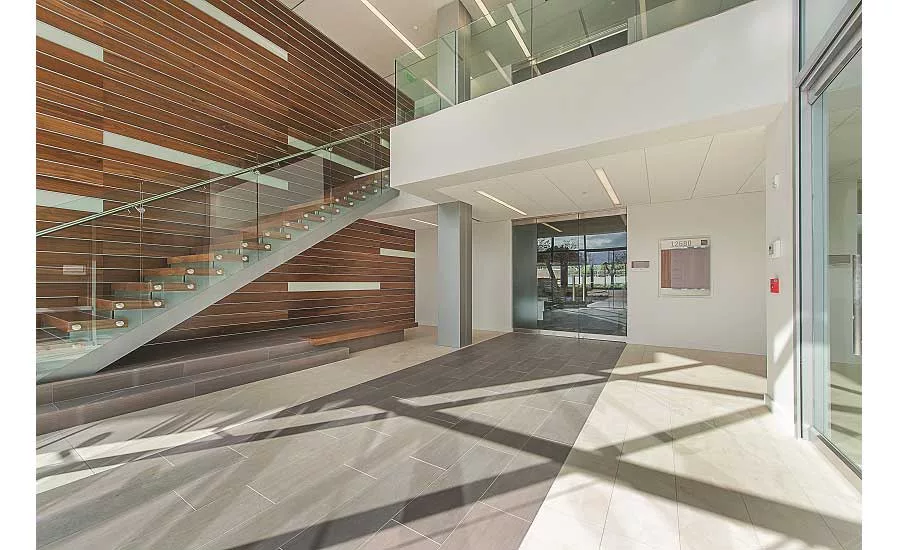 interior lobbies with large-format porcelain tile