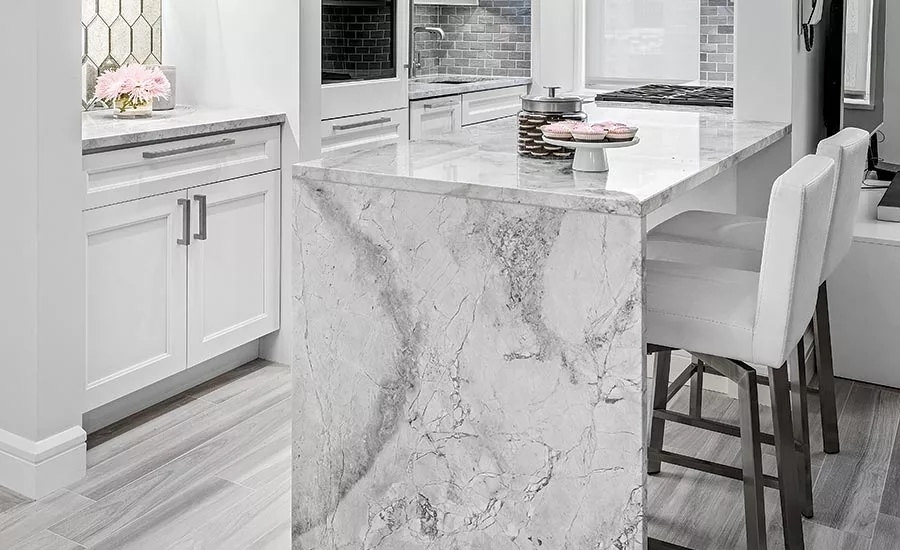 marble and glass tile backsplashes