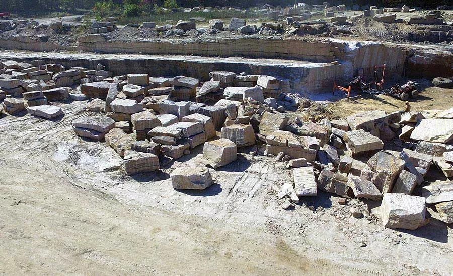 Sandstone blocks extracted from quarry of Russell Stone Products, Inc.