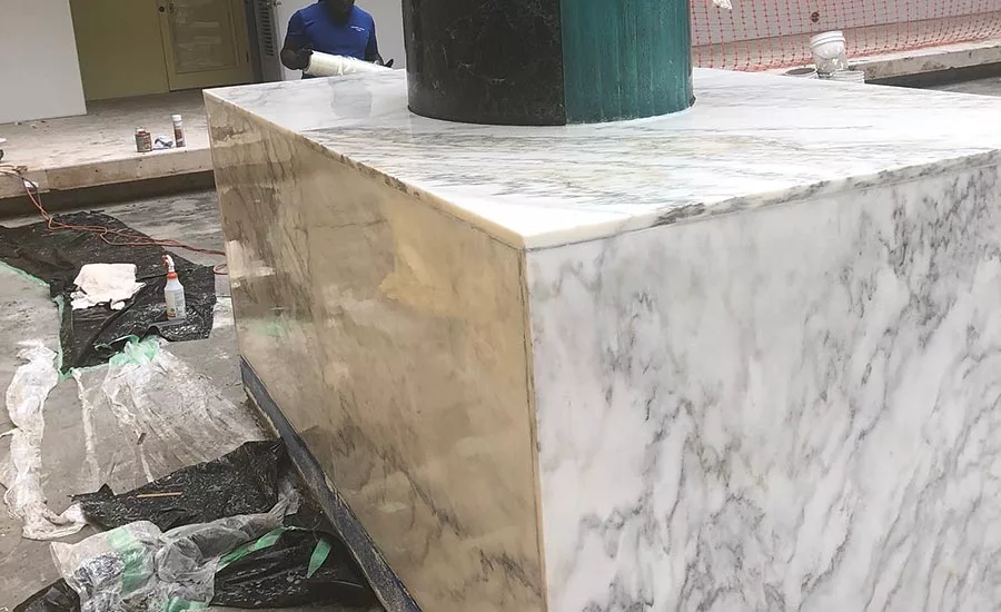 Pulling stains out of a marble vertical wall