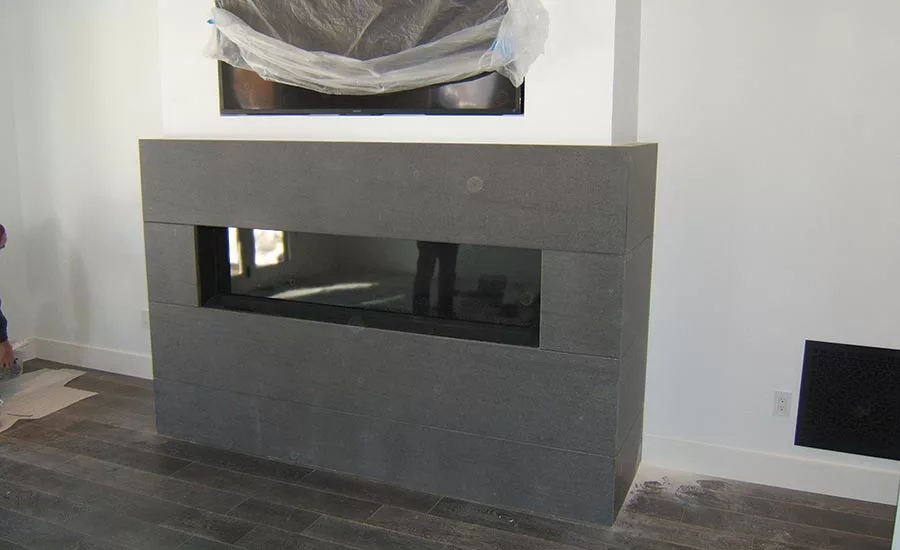 floor-to-ceiling fireplace stonework