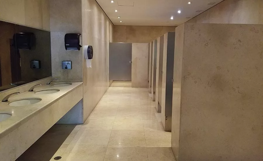 Stone applications in busy bathrooms