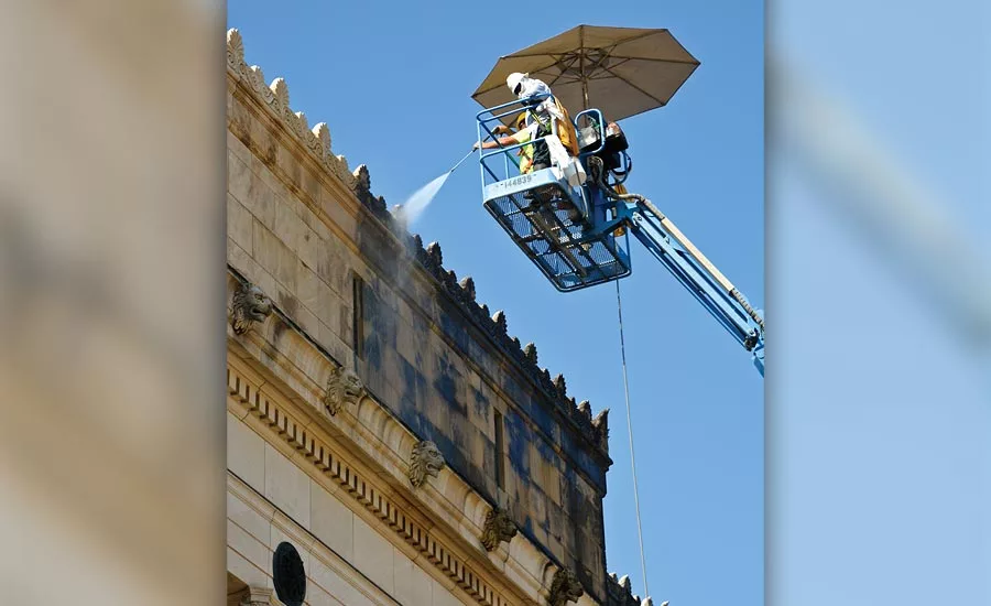 stone restoration included a low-pressure spray cleaning