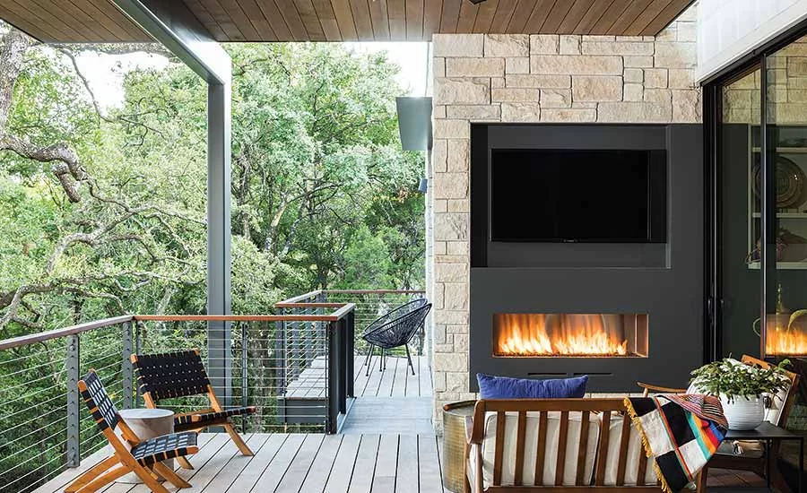 outdoor fireplace in Lueders limestone