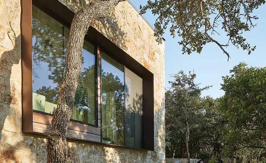 the home’s limestone exterior
