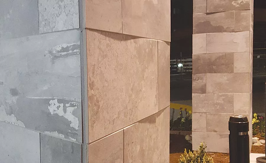 two columns at the main entrance of a new hotel