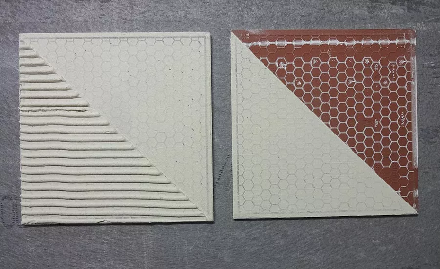 Examples of notched-back and flat-back mortar troweling