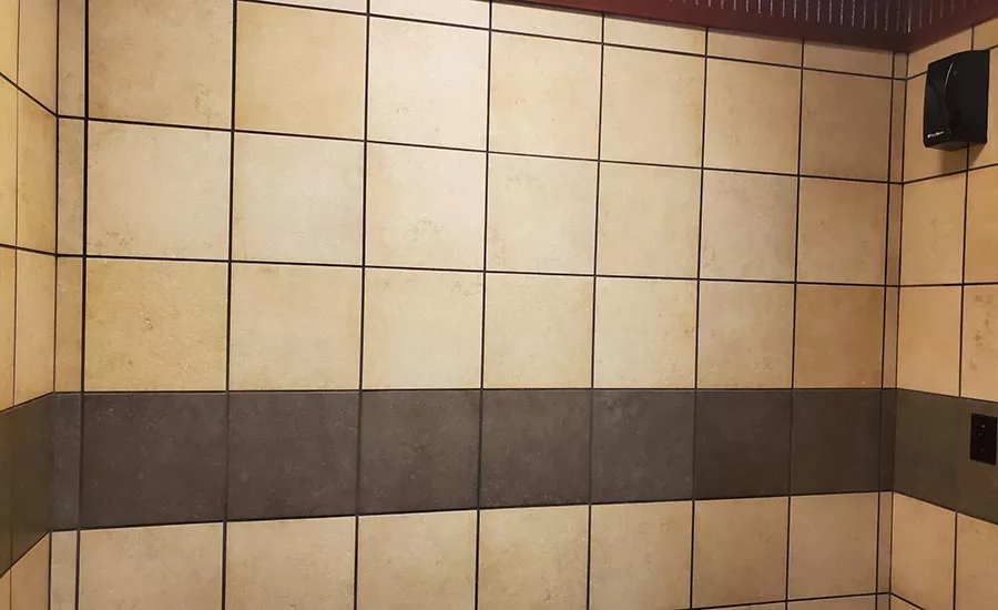 tile installation in commercial restroom