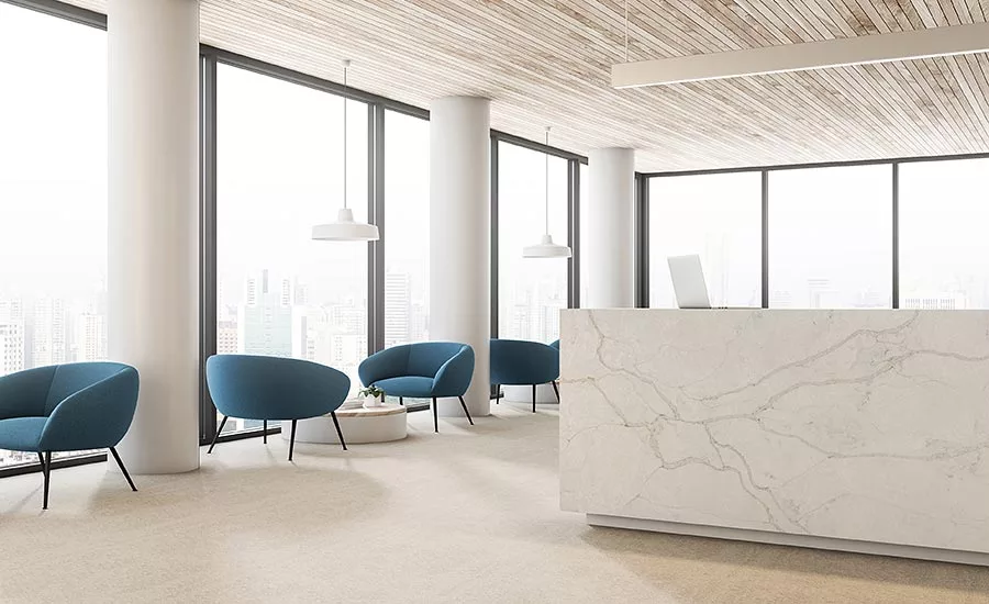 SW 1021 One-on-One with Vadara Quartz, Calacattaoro Installation