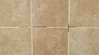 Water-darkened grout on shower wall Water-darkened grout on shower wall